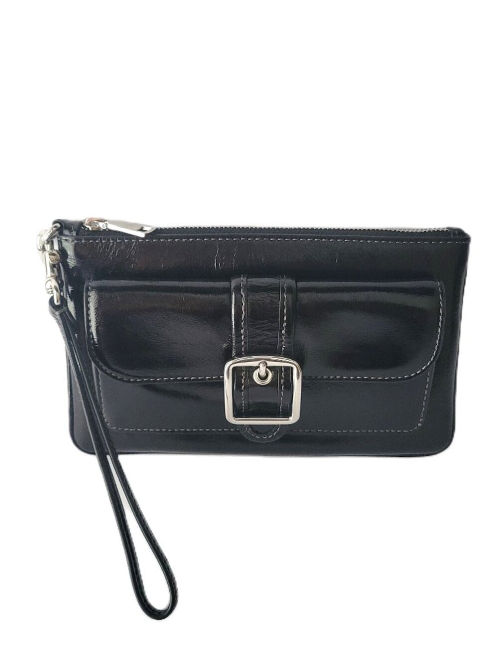 Coach CDY04 Ashton Wristlet Shiny Glazed Patent Leather Clutch Wallet Black